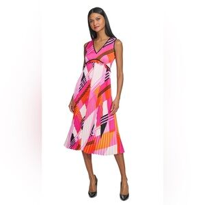 Karl Lagerfeld Pink and Orange Geometric Midi Dress